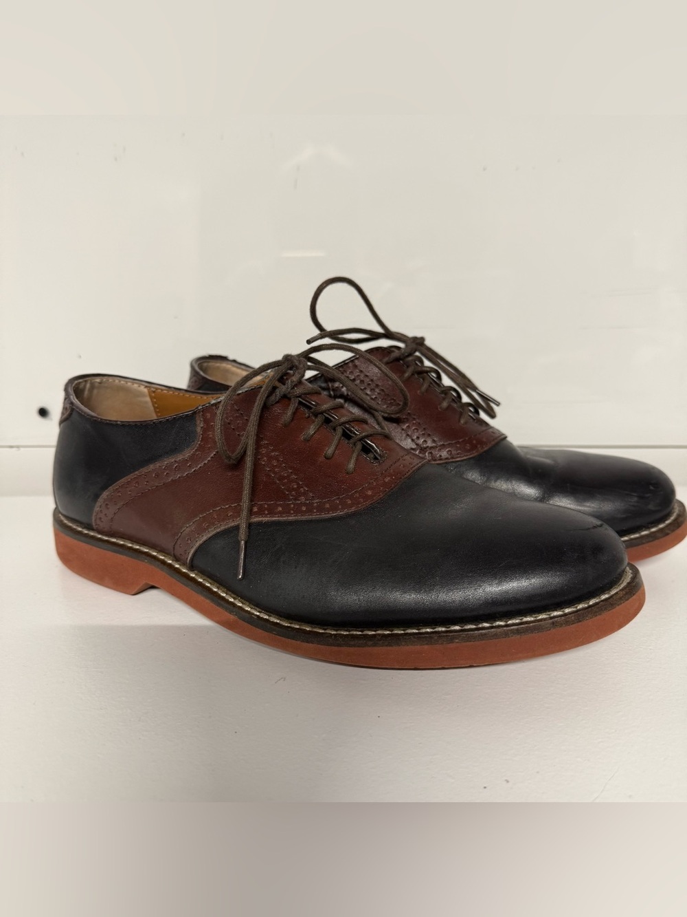 Men's Two-Tone Leather Derby Shoes - Black & Brown 9.5